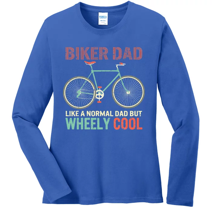 Vintage I'm Biker Dad Fathers Day Wheely Cooler Ladies Long Sleeve Shirt