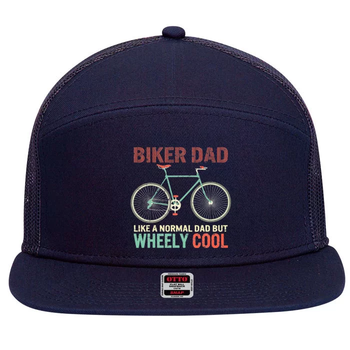 Vintage I'm Biker Dad Fathers Day Wheely Cooler 7 Panel Mesh Trucker Snapback Hat