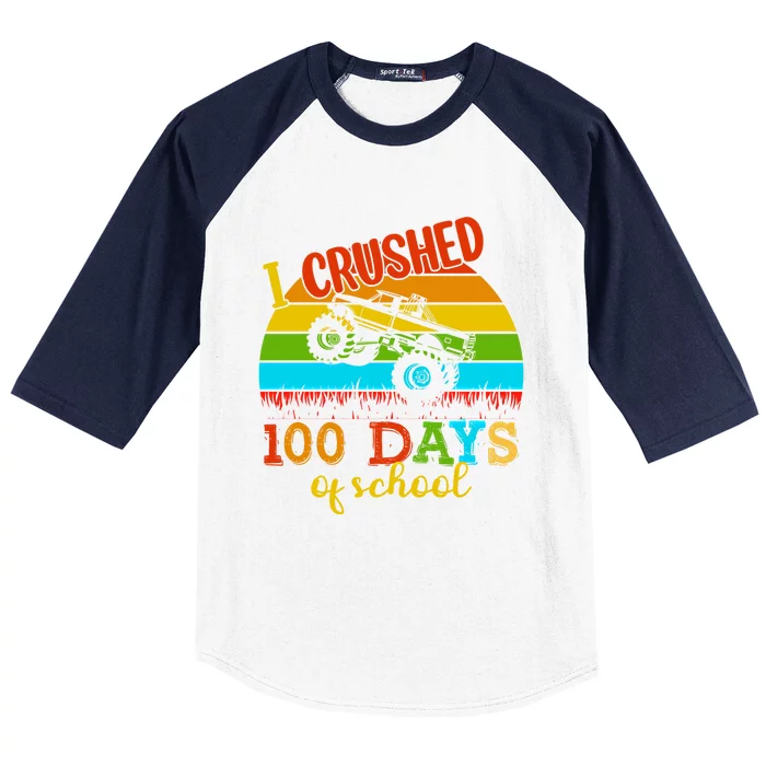 Vintage I Crushed 100 Days Of School Truck Gift Baseball Sleeve Shirt