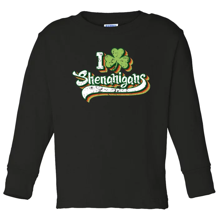 Vintage I Clover Shenanigans Lucky Shamrock St Patricks Day Long Sleeve Toddler Long Sleeve Shirt