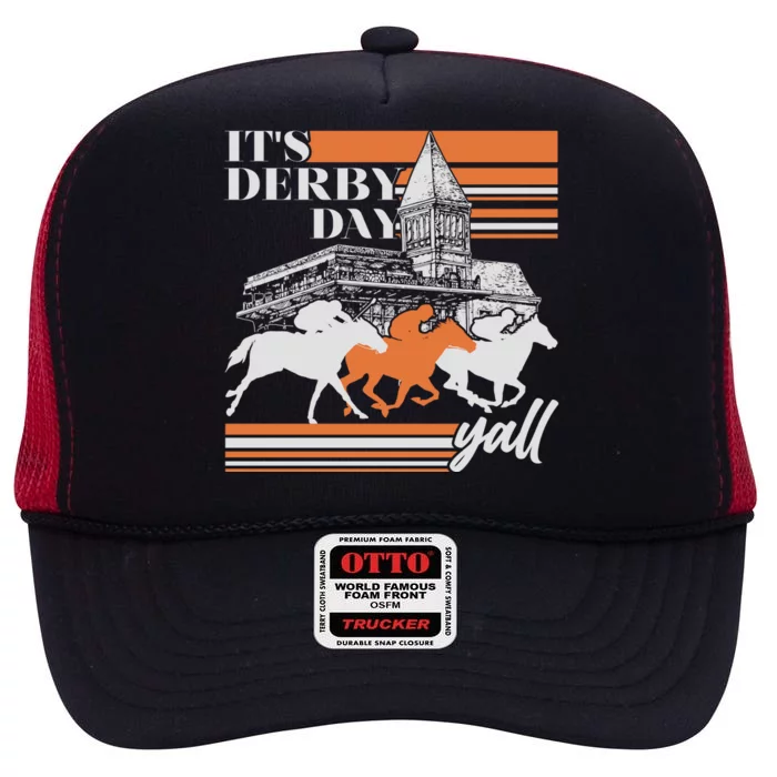 Vintage It's Derby Day Yall Horse Racing High Crown Mesh Trucker Hat