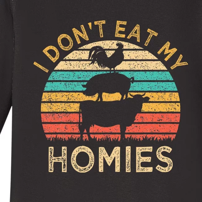 Vegetarian I DonT Eat My Homies Funny Vegan Retro Baby Long Sleeve Bodysuit