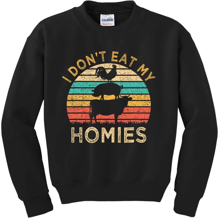 Vegetarian I DonT Eat My Homies Funny Vegan Retro Kids Sweatshirt