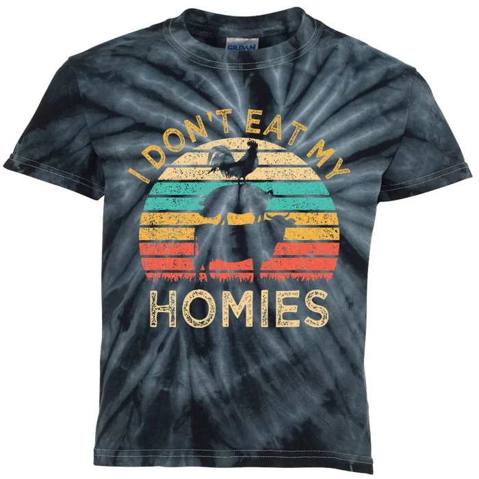 Vegetarian I DonT Eat My Homies Funny Vegan Retro Kids Tie-Dye T-Shirt