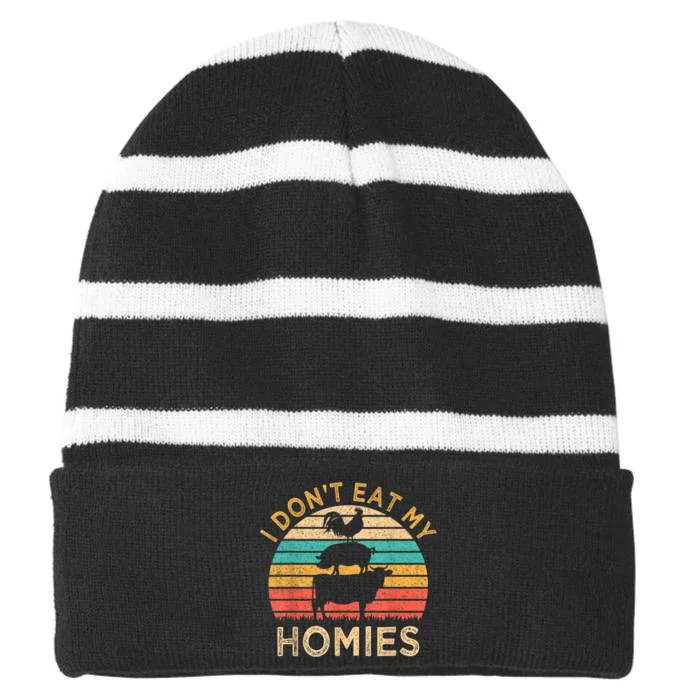 Vegan I Dont Eat My Homies Vegetarian Gift Cool Gift Striped Beanie with Solid Band