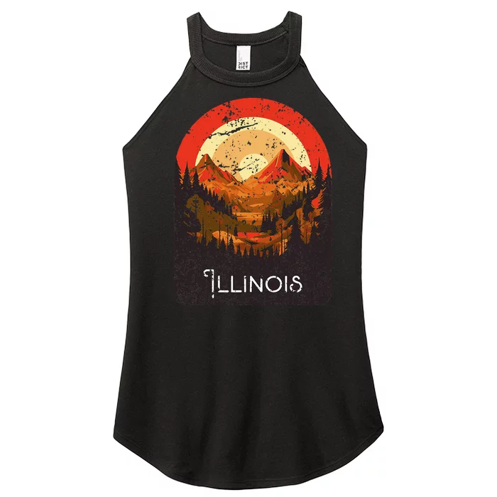 Vintage Illinois Distressed Sunset Mountains Illinois Women’s Perfect Tri Rocker Tank