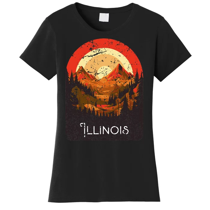 Vintage Illinois Distressed Sunset Mountains Illinois Women's T-Shirt