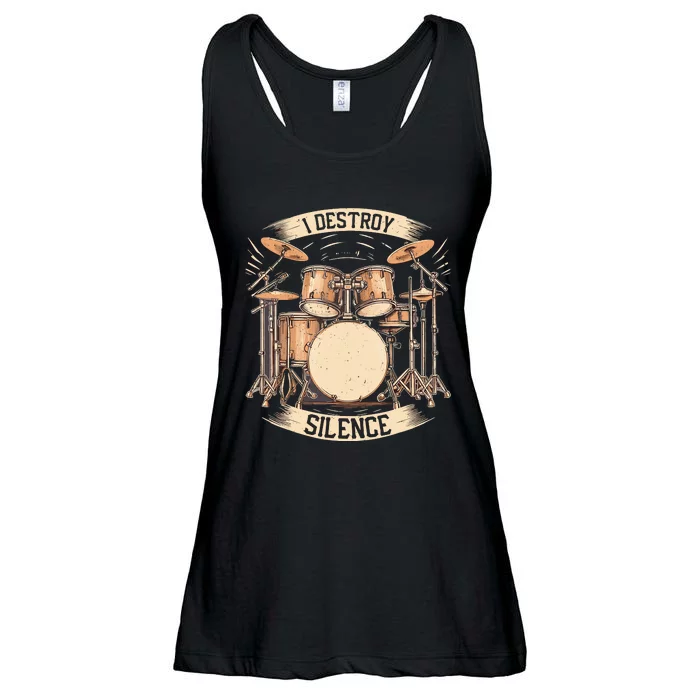 Vintage I Destroy Silence Drummer Teei Destroy Silence Drum Ladies Essential Flowy Tank