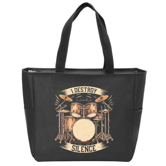 Vintage I Destroy Silence Drummer Teei Destroy Silence Drum Zip Tote Bag