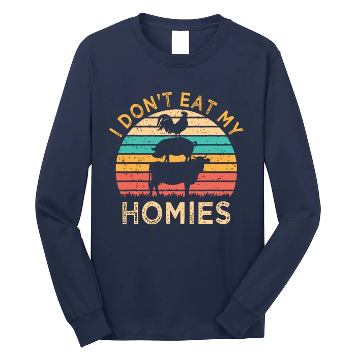 Vegetarian I Dont Eat My Homies Funny Vegan Retro Long Sleeve Shirt