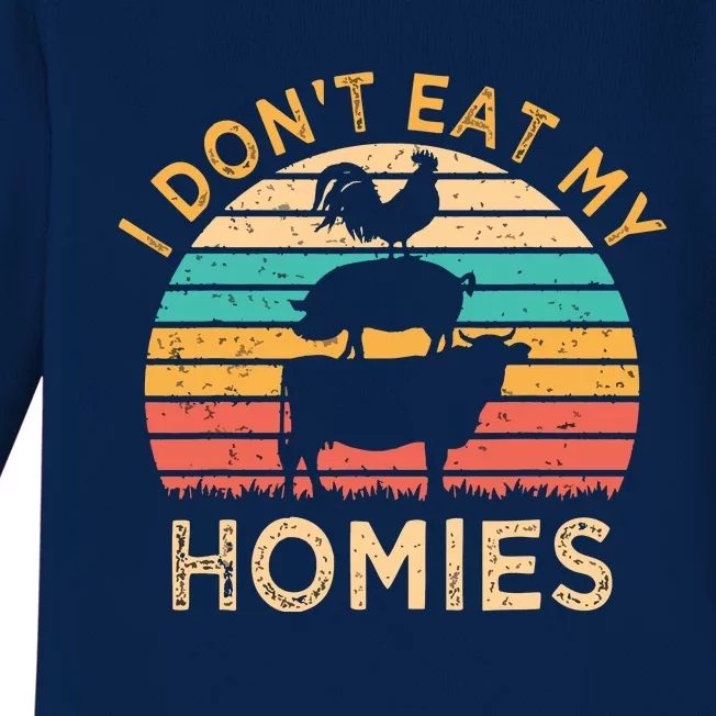 Vegetarian I Dont Eat My Homies Funny Vegan Retro Baby Long Sleeve Bodysuit