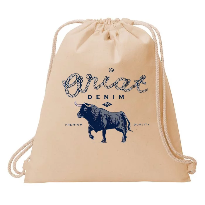 Vintage Inspired Denim Bull Western Flair Drawstring Bag