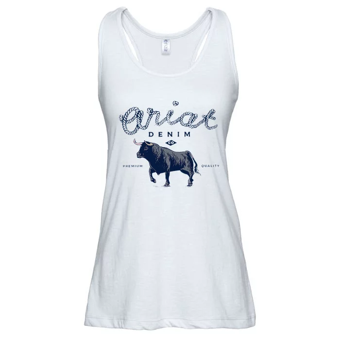 Vintage Inspired Denim Bull Western Flair Ladies Essential Flowy Tank