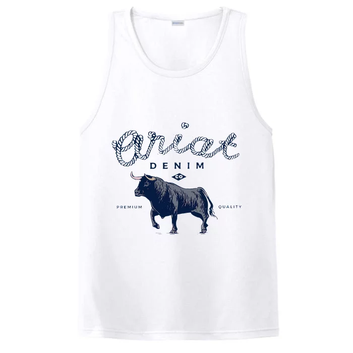 Vintage Inspired Denim Bull Western Flair Performance Tank