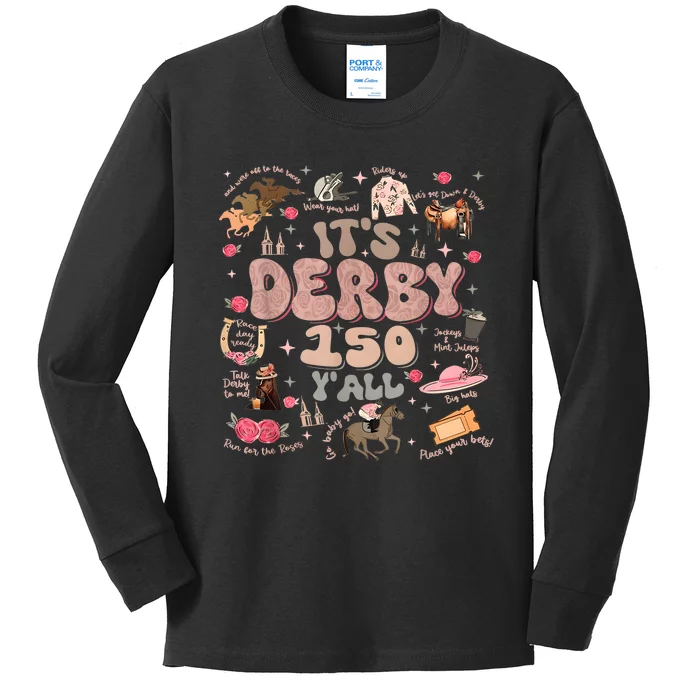 Vintage Its Derby 150 Yall 150th Horse Racing Ky Derby Day Kids Long Sleeve Shirt