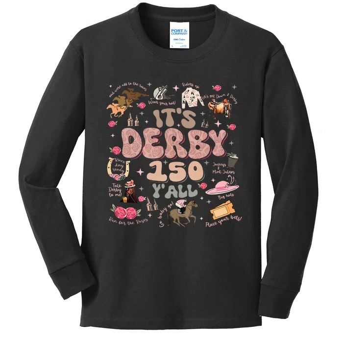 Vintage ItS Derby 150 Yall 150th Horse Racing Ky Derby Day Kids Long Sleeve Shirt