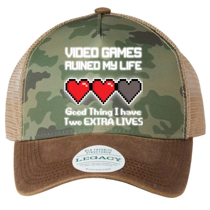 Video Games Ruined My Life Good Thing I Have Two Extra Lives Legacy Tie Dye Trucker Hat