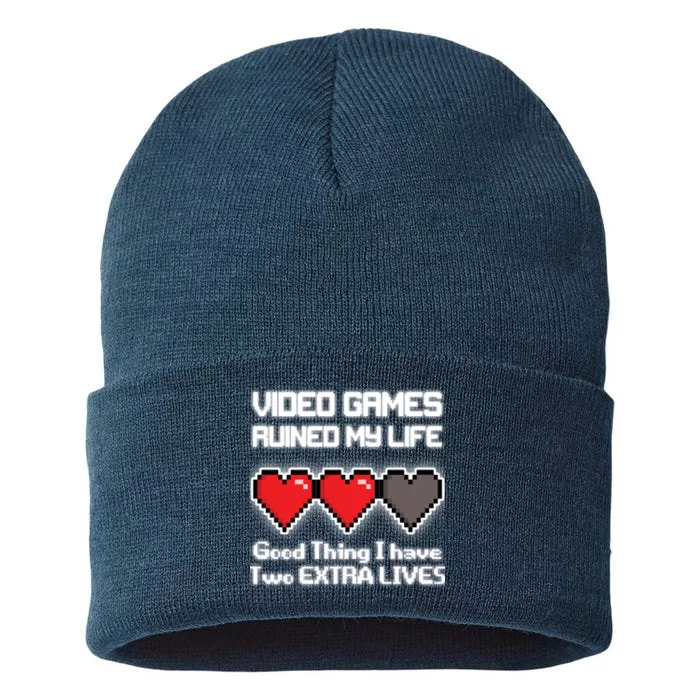 Video Games Ruined My Life Good Thing I Have Two Extra Lives Sustainable Knit Beanie