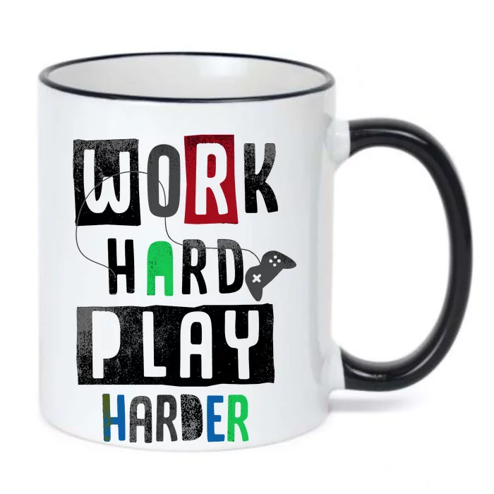 Video Games Work Hard Play Harder Gamer Black Color Changing Mug