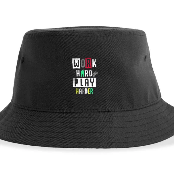 Video Games Work Hard Play Harder Gamer Sustainable Bucket Hat