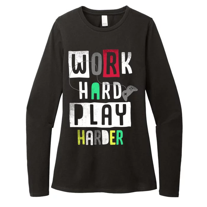 Video Games Work Hard Play Harder Gamer Womens CVC Long Sleeve Shirt