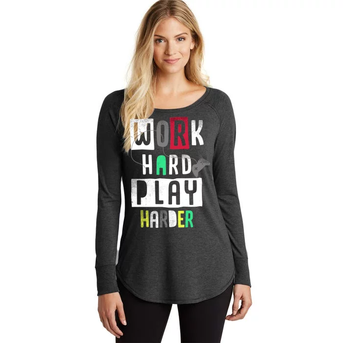 Video Games Work Hard Play Harder Gamer Women's Perfect Tri Tunic Long Sleeve Shirt