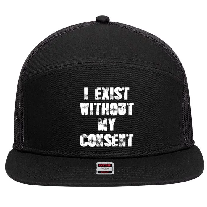 Vintage I Exist Without My Consent Funny Meme Frog 7 Panel Mesh Trucker Snapback Hat