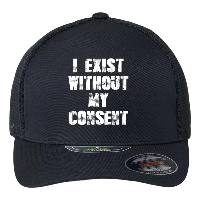 Vintage I Exist Without My Consent Funny Meme Frog Flexfit Unipanel Trucker Cap