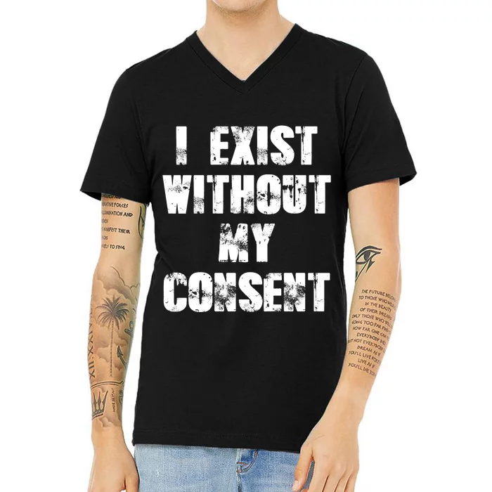 Vintage I Exist Without My Consent Funny Meme Frog V-Neck T-Shirt