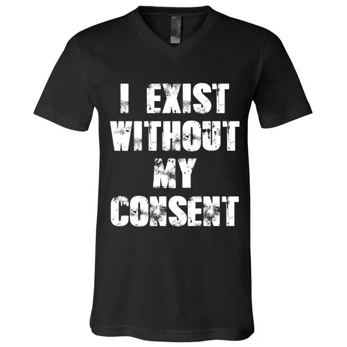 Vintage I Exist Without My Consent Funny Meme Frog V-Neck T-Shirt