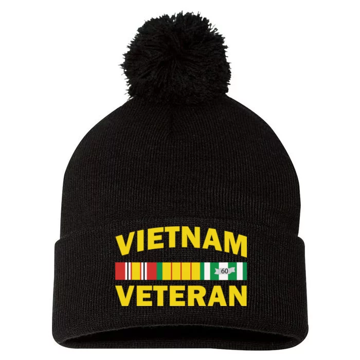 Vietnam Veteran Flag Logo Pom Pom 12in Knit Beanie