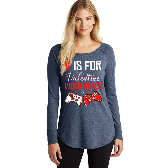 V Is For Video Games Anti Valentine's Day Game Lover Gift Women's Perfect Tri Tunic Long Sleeve Shirt