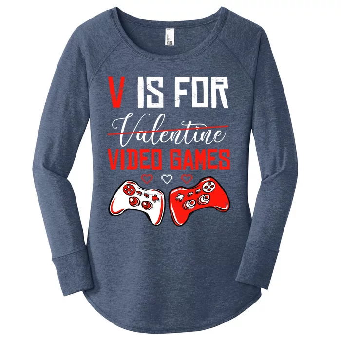 V Is For Video Games Anti Valentine's Day Game Lover Gift Women's Perfect Tri Tunic Long Sleeve Shirt