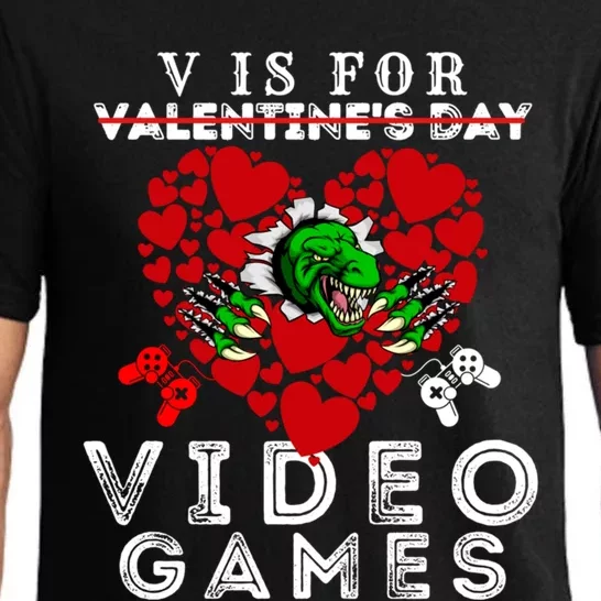 V Is For Video Games Valentines Day Dinosaurs Gift Pajama Set