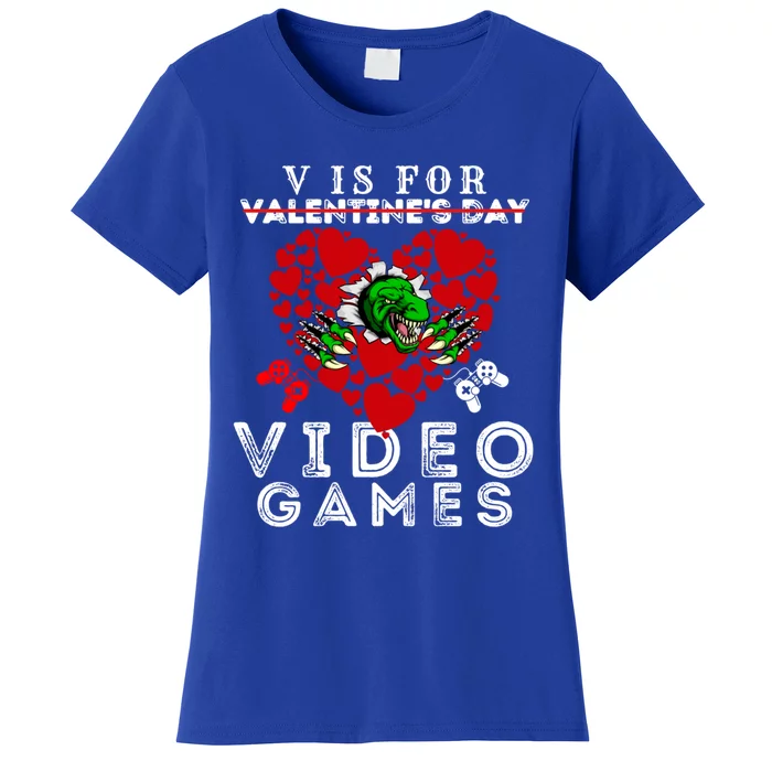 V Is For Video Games Valentines Day Dinosaurs Gift Women's T-Shirt