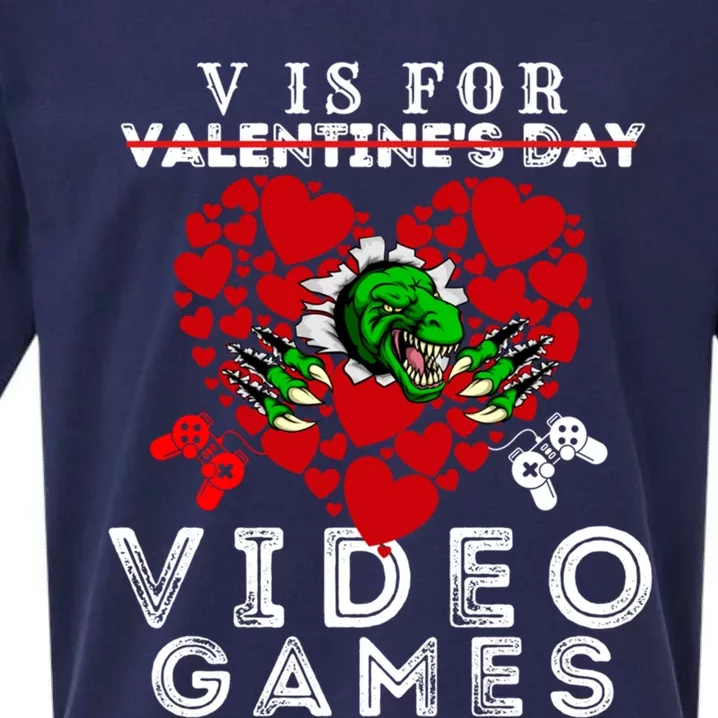 V Is For Video Games Valentines Day Dinosaurs Gift Sueded Cloud Jersey T-Shirt