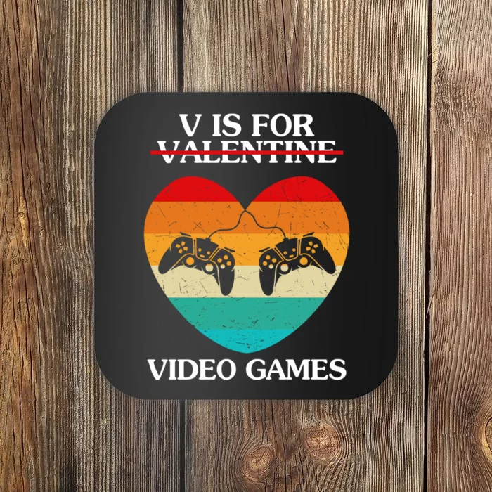 V Is For Valentine Video Games Retro Sunset Heart Coaster