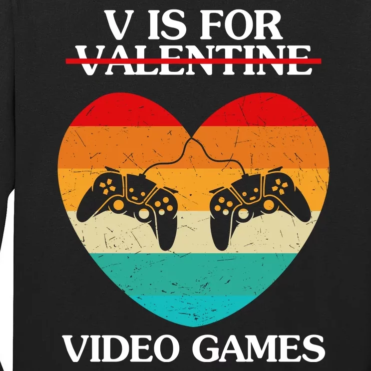 V Is For Valentine Video Games Retro Sunset Heart Tall Long Sleeve T-Shirt