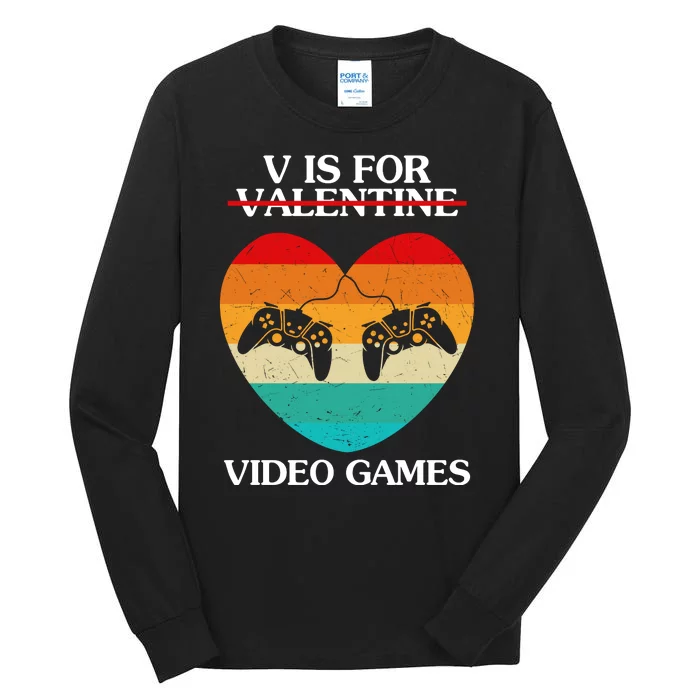 V Is For Valentine Video Games Retro Sunset Heart Tall Long Sleeve T-Shirt