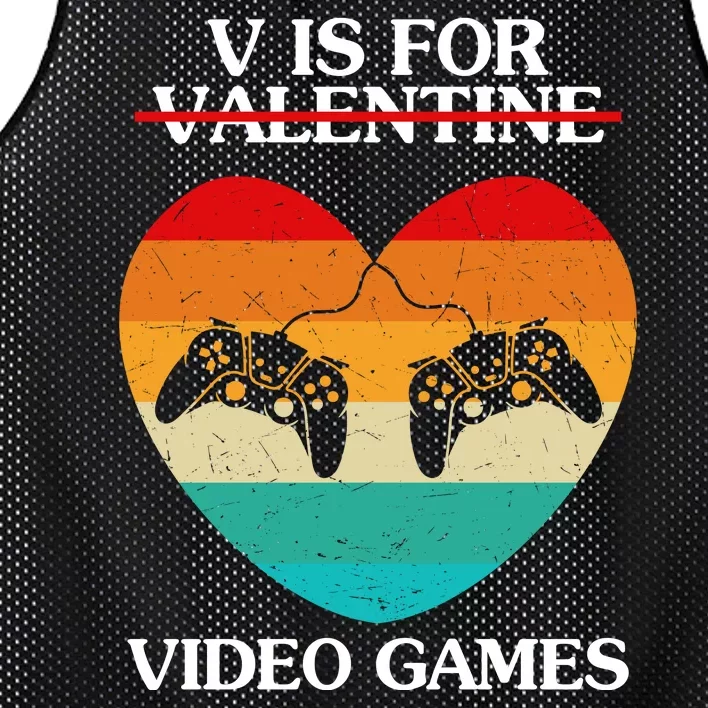 V Is For Valentine Video Games Retro Sunset Heart Mesh Reversible Basketball Jersey Tank