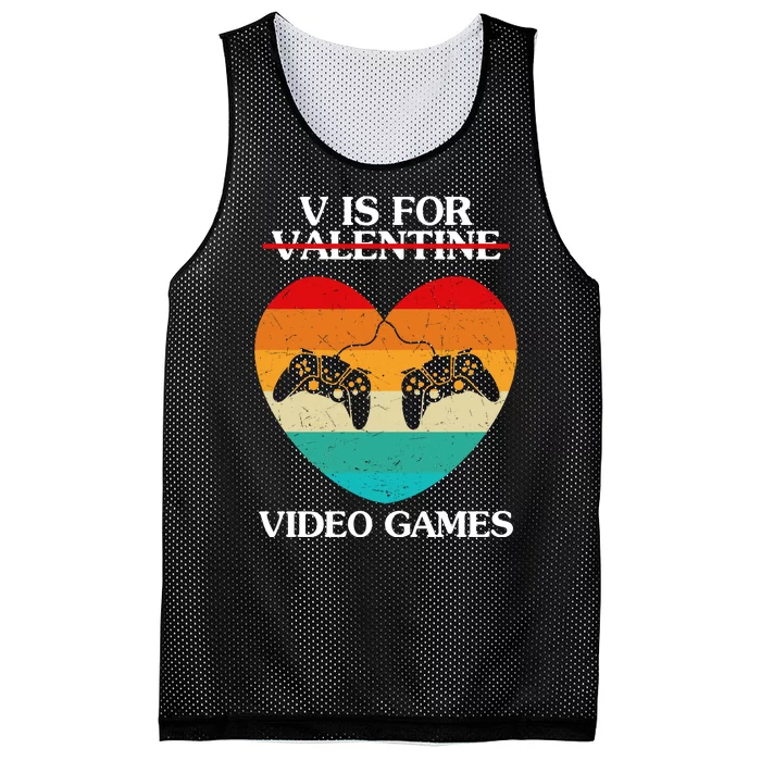 V Is For Valentine Video Games Retro Sunset Heart Mesh Reversible Basketball Jersey Tank