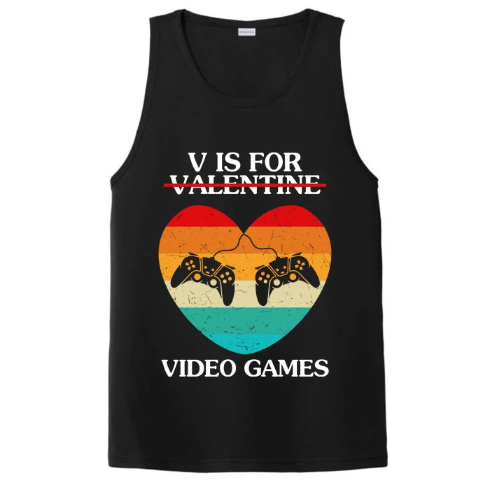 V Is For Valentine Video Games Retro Sunset Heart Performance Tank