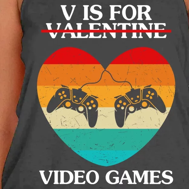 V Is For Valentine Video Games Retro Sunset Heart Women's Knotted Racerback Tank