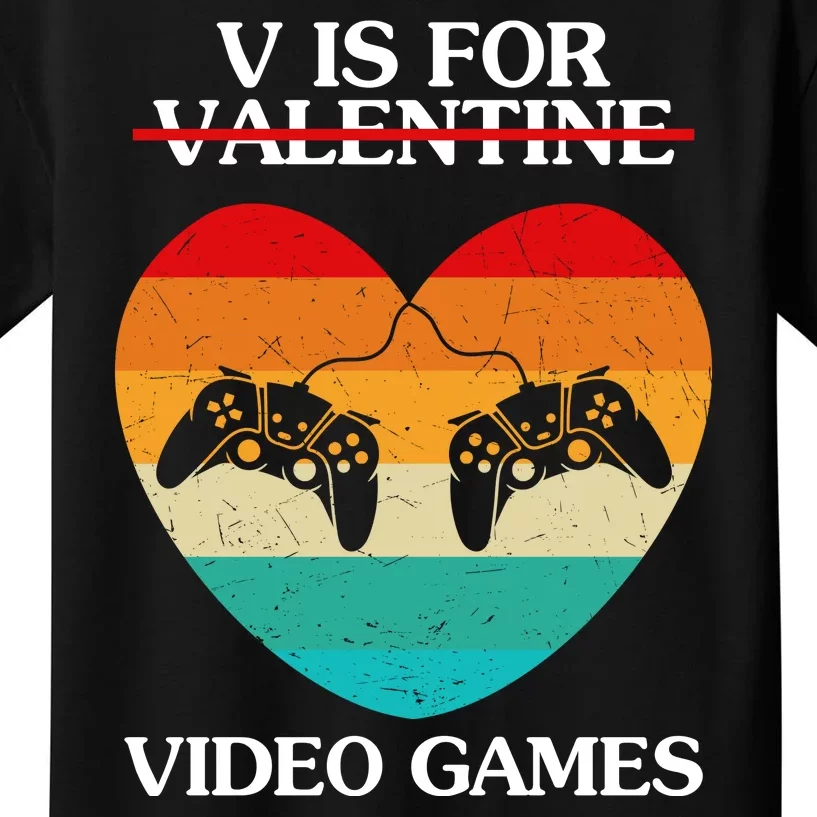 V Is For Valentine Video Games Retro Sunset Heart Kids T-Shirt