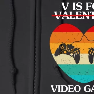 V Is For Valentine Video Games Retro Sunset Heart Full Zip Hoodie