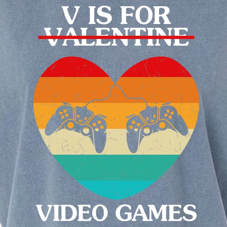 V Is For Valentine Video Games Retro Sunset Heart Garment-Dyed Women's Muscle Tee