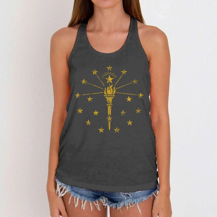 Vintage Indiana Flag In Souvenir Gift Retro Style Women's Knotted Racerback Tank