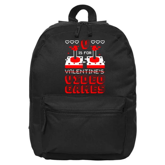 V Is For Valentine's Day Funny Video Game Gamer 16 in Basic Backpack