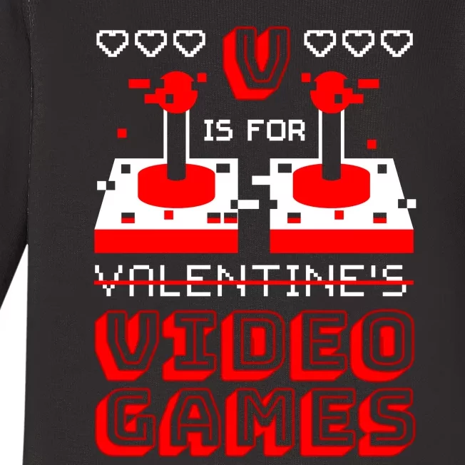 V Is For Valentine's Day Funny Video Game Gamer Baby Long Sleeve Bodysuit