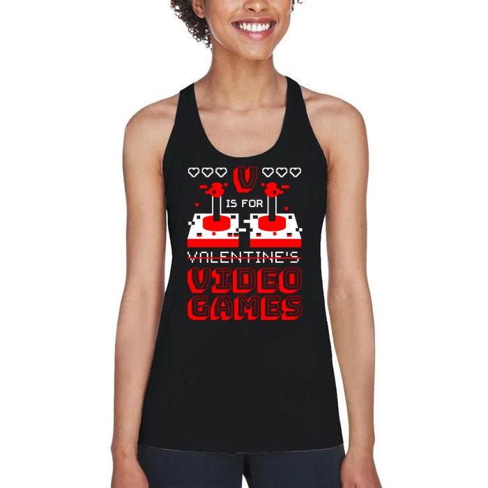 V Is For Valentine's Day Funny Video Game Gamer Women's Racerback Tank